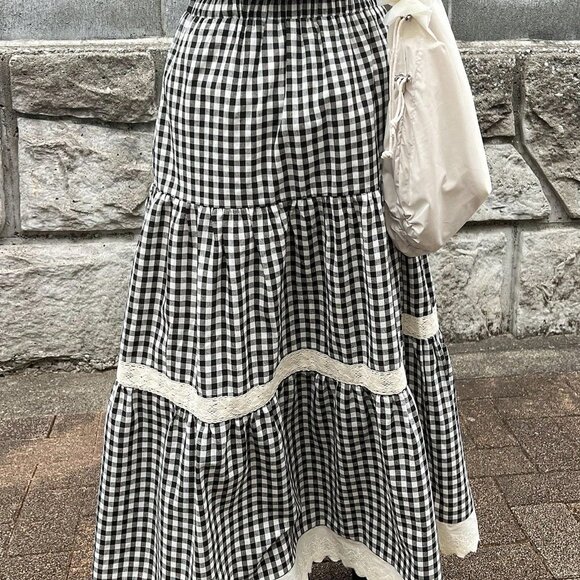 Black And White Casual Women's Plaid Contrast Lace Trim Skirt - Picture 4 of 7